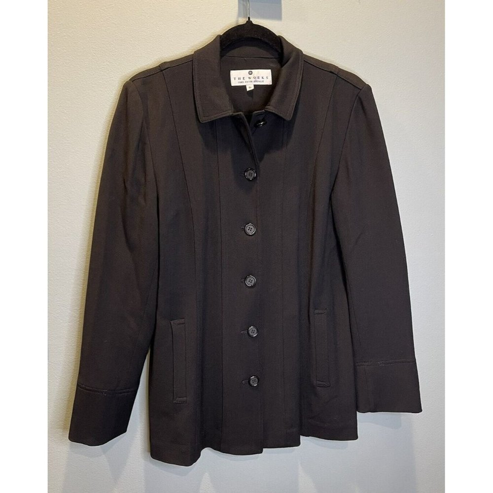Vintage The Works Saks Fifth Avenue Women's Black Button Down Jacket Coat Sz 6